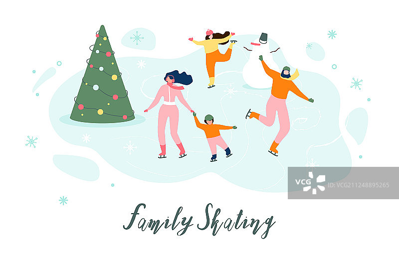 与家人在溜冰场滑冰概念图片素材