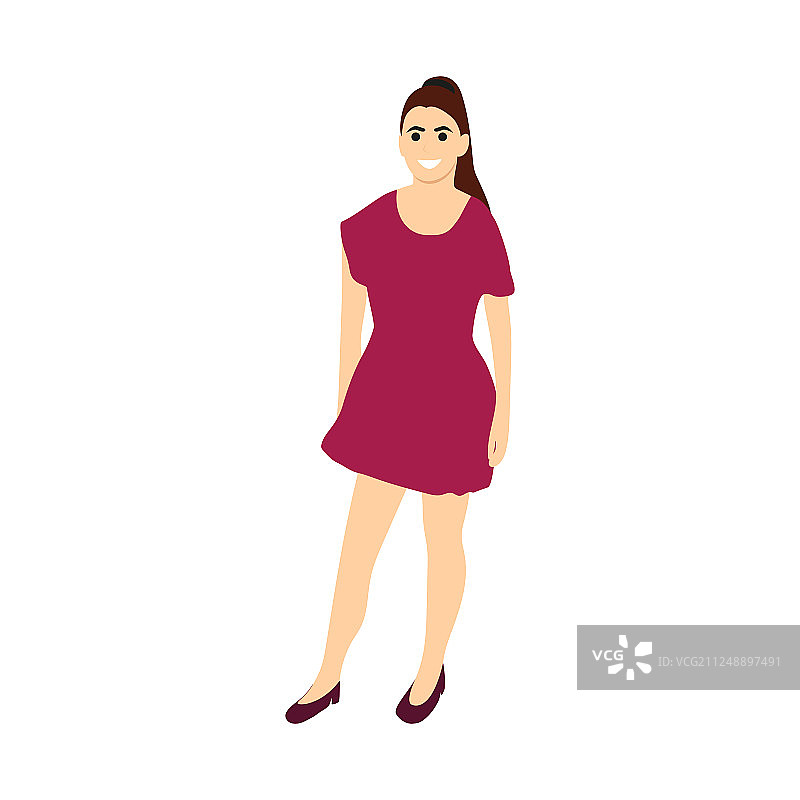 穿着连衣裙和鞋子的年轻女人，在白色背景上图片素材