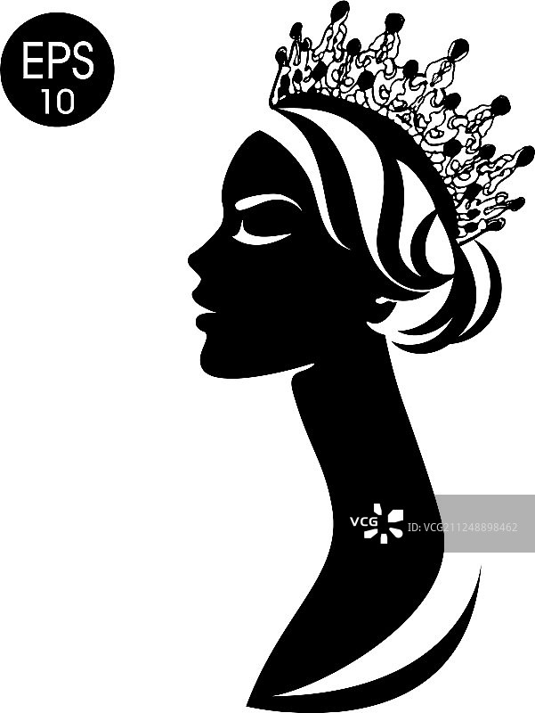 戴皇冠女王黑白剪影图片素材