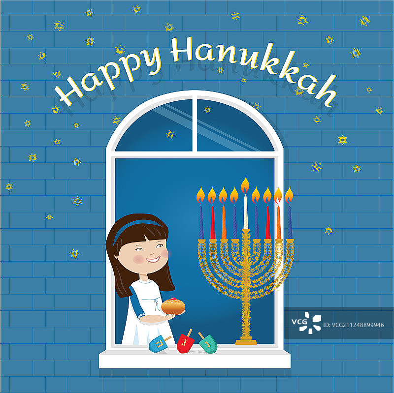 光明节快乐贺卡犹太节日女孩图片素材