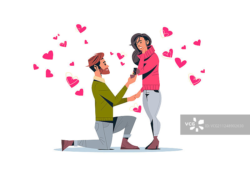 男子单膝跪地，手持订婚戒指求婚图片素材