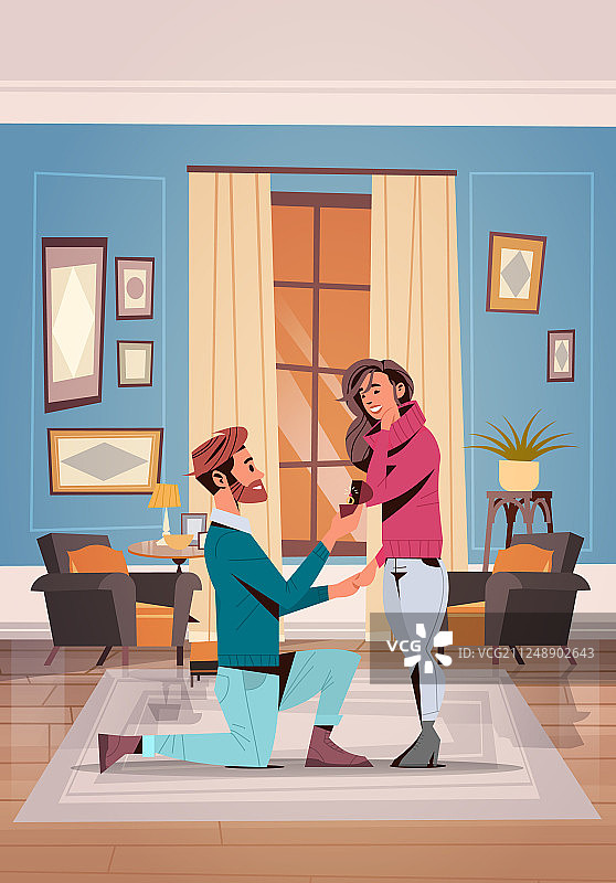 男子单膝跪地，手持订婚戒指求婚图片素材