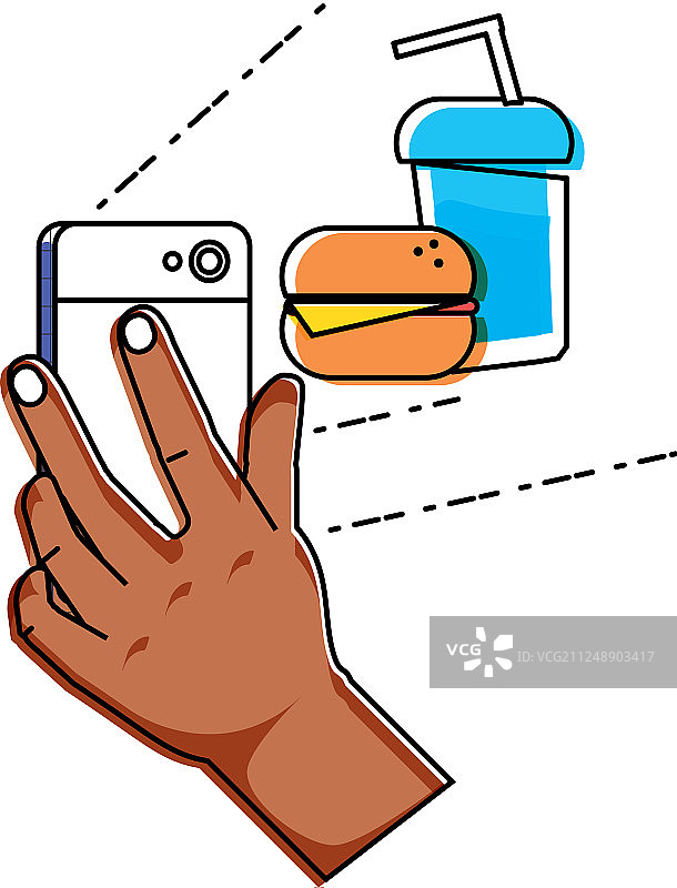 手持智能手机与快餐图片素材