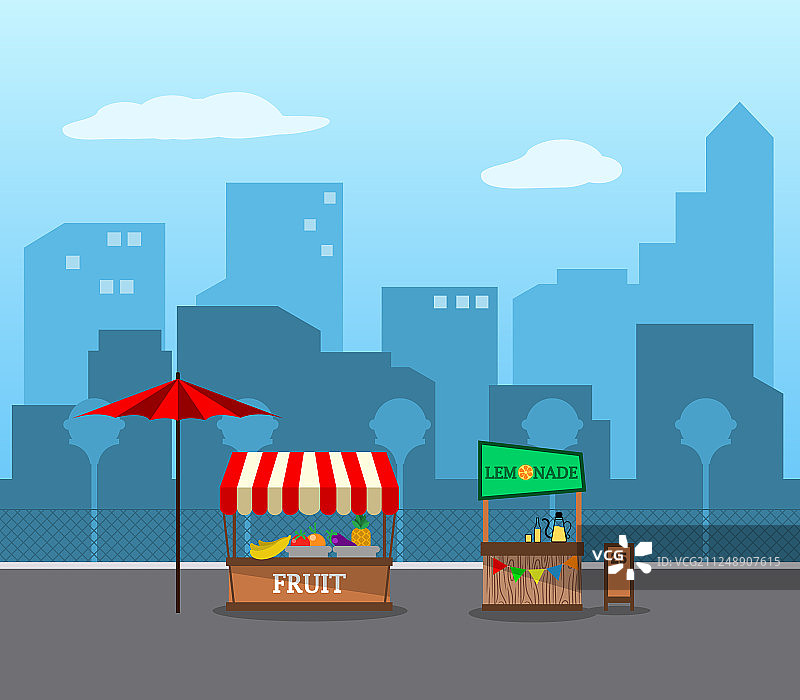 扁平风城市水果摊贩图片素材