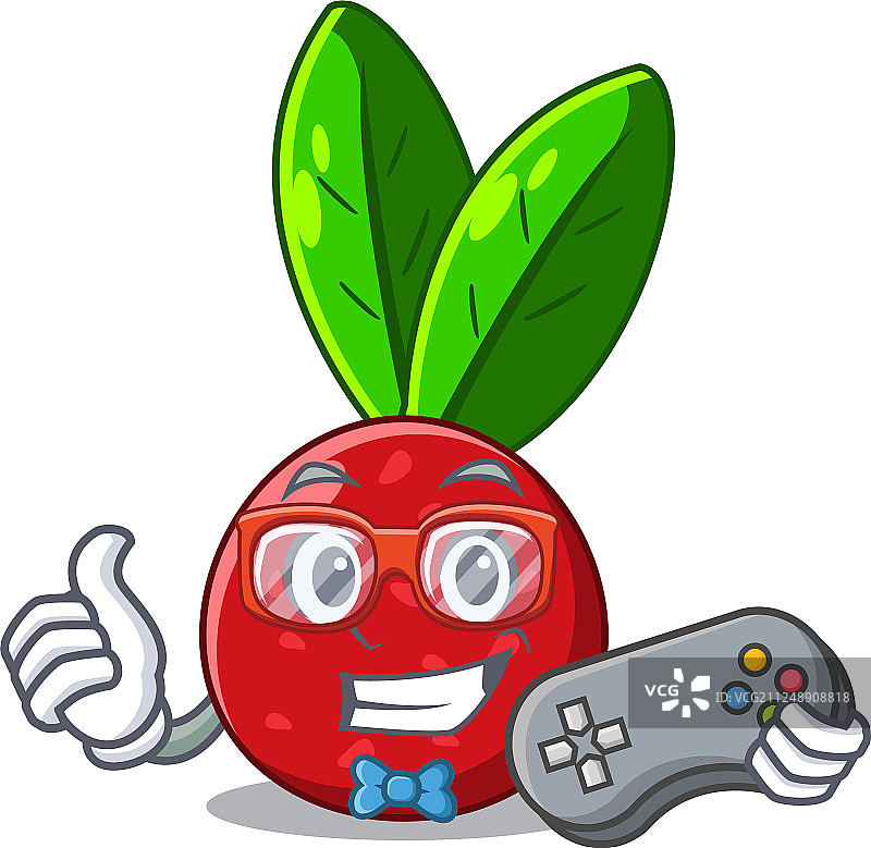 卡通冰箱里的游戏玩家水果杨梅图片素材