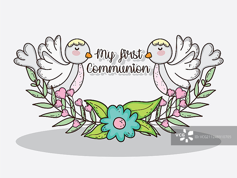 我的初领圣体，含鸽子和鲜花图片素材