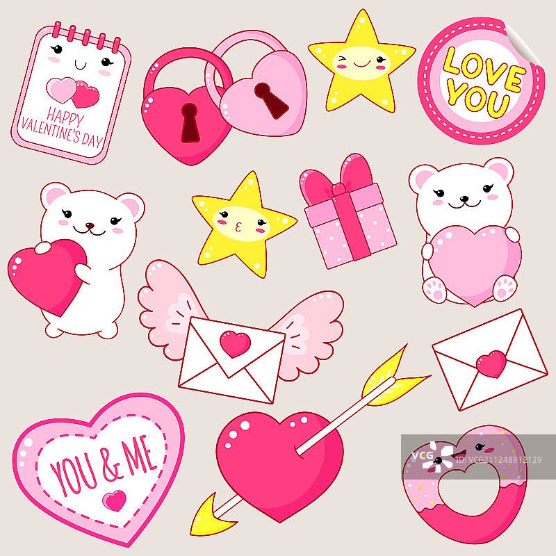 可爱风格情人节图标合集图片素材