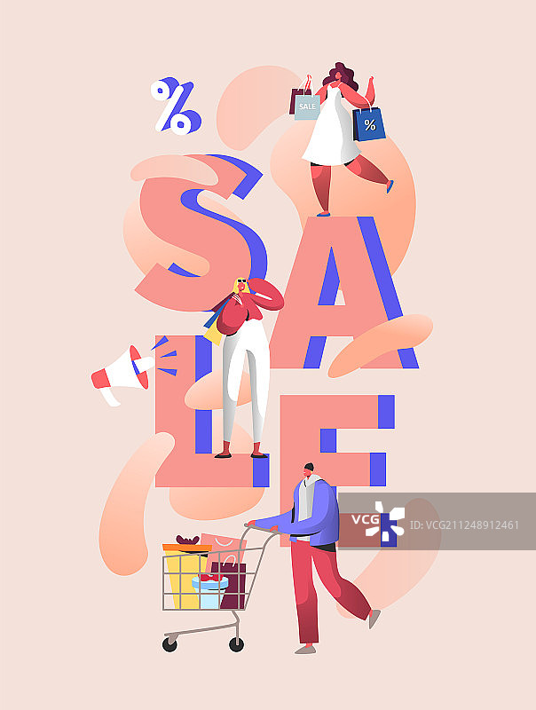 顾客与购物袋促销海报图片素材