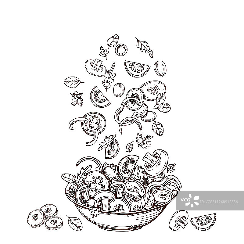 手绘沙拉蔬菜切片图片素材