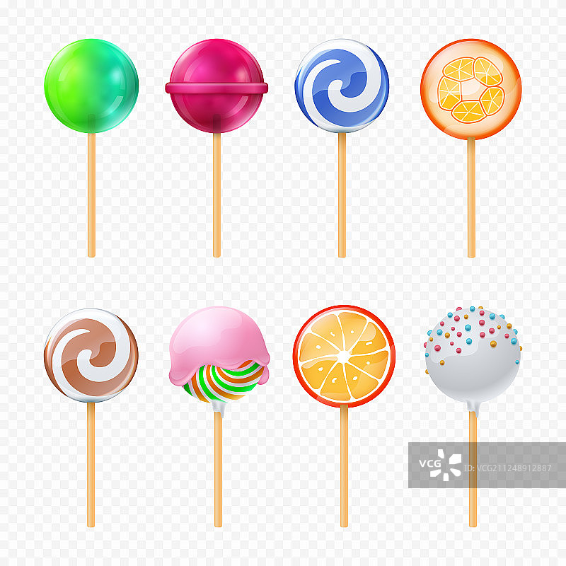 透明背景上的逼真棒棒糖图片素材