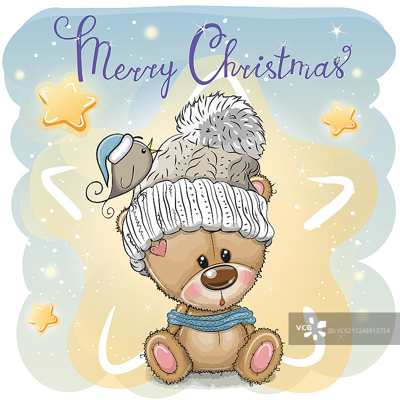 卡通泰迪熊圣诞贺卡图片素材