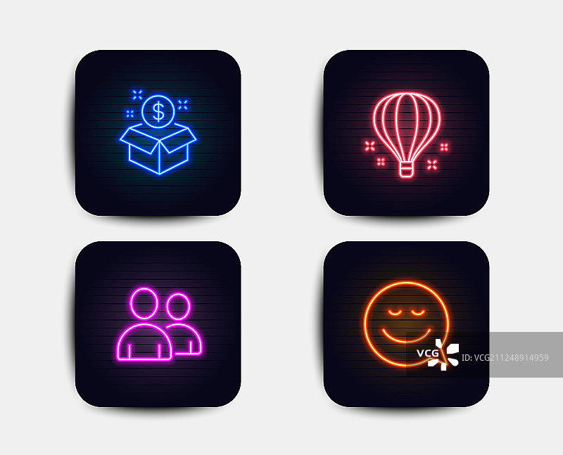 热气球邮寄包裹和用户笑脸图标图片素材