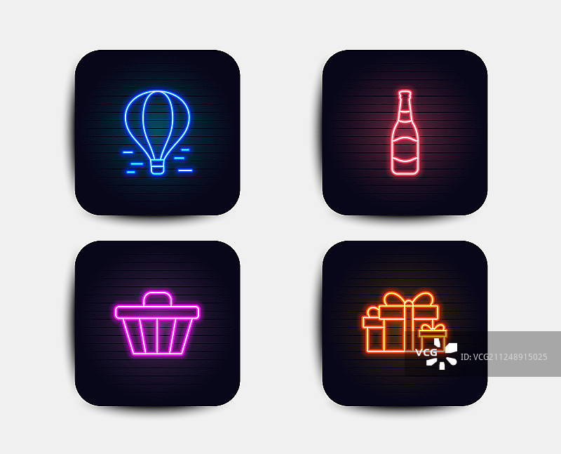 热气球商店购物车和啤酒瓶图标图片素材