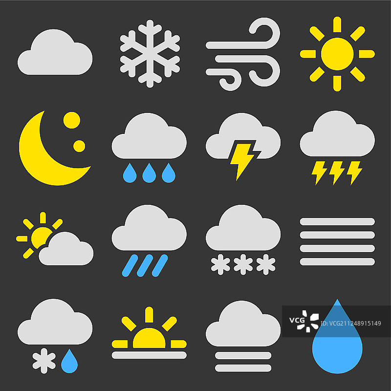 黑色背景上的天气图标集图片素材