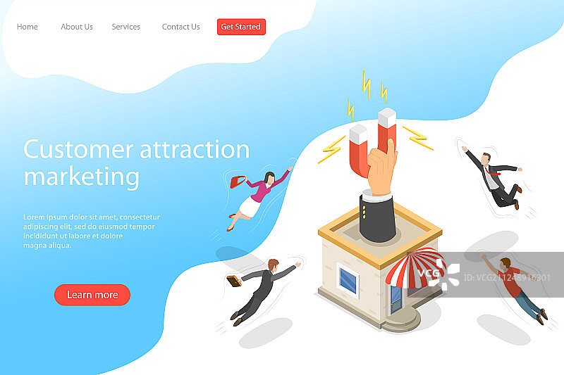 扁平风格的2.5D等距登陆页模板图片素材