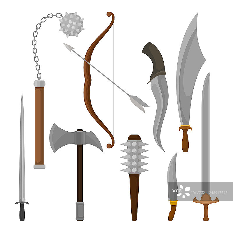 中世纪维京战斗武器扁平套装图片素材