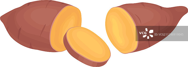 两半切开的红薯和一个圆形切片图片素材