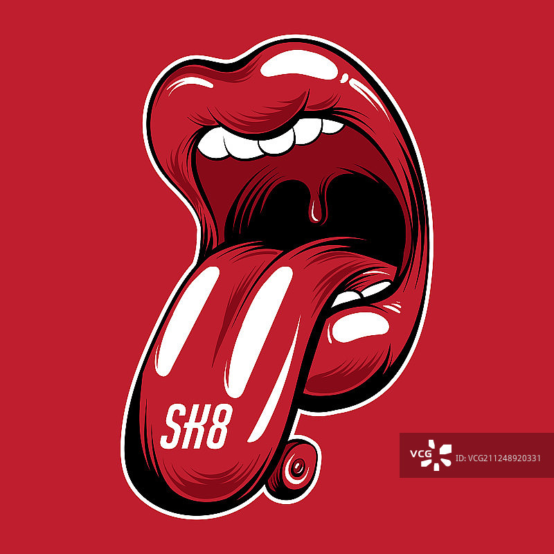SK8标语牌，手绘超现实张开的嘴图片素材