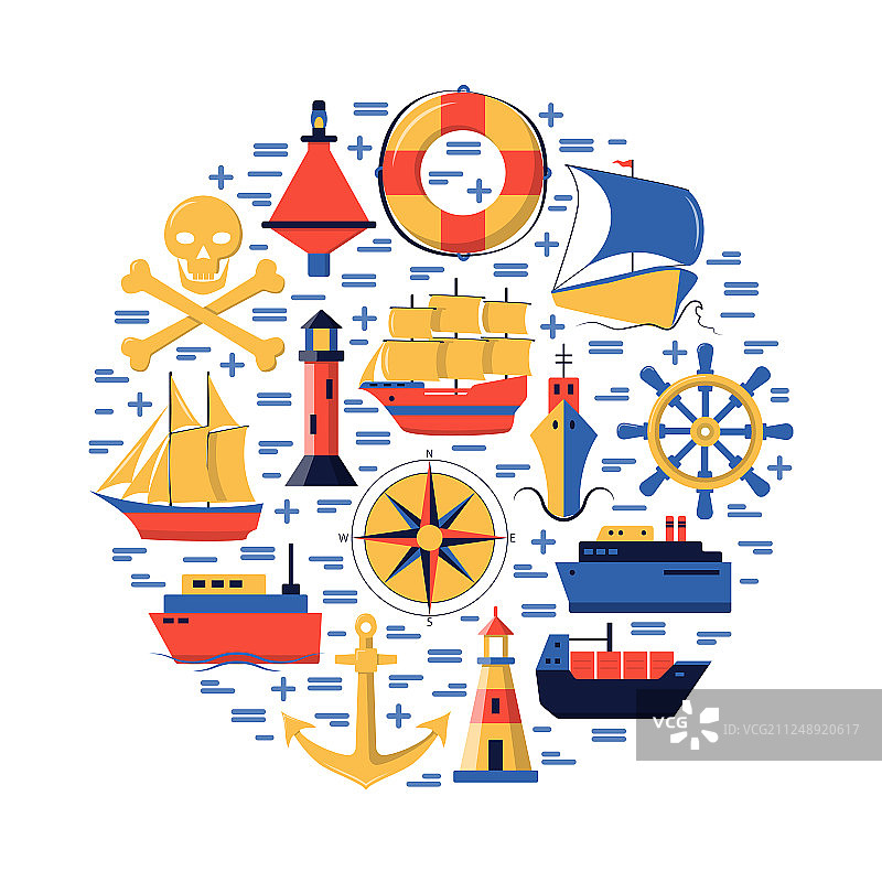 扁平风格的船舶图标航海圆形概念图片素材