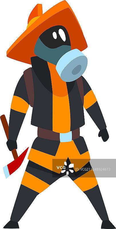 戴着防护面具的消防员手持斧头图片素材