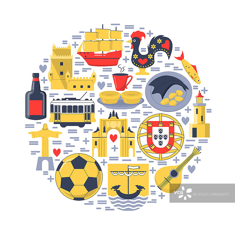 葡萄牙圆形概念扁平风格图标图片素材