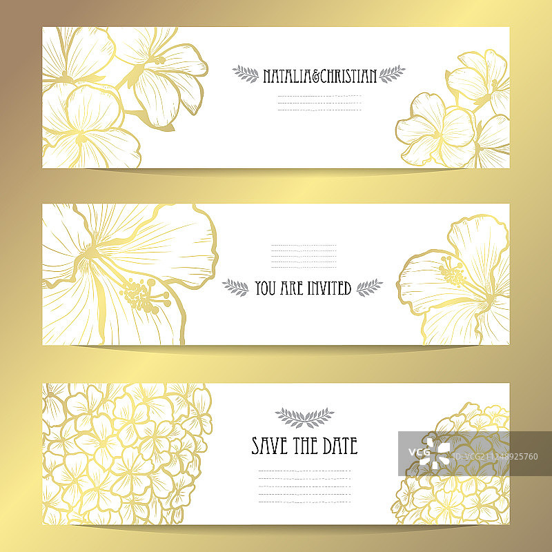金色花卉卡片套装图片素材