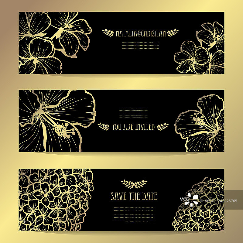 金色花卉卡片套装图片素材