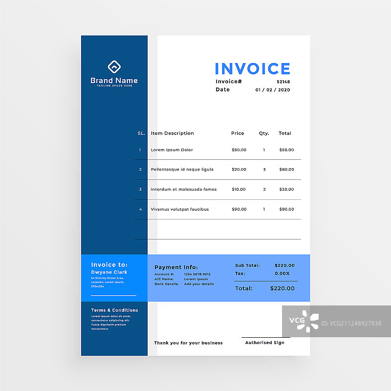 蓝色商务发票模板设计图片素材