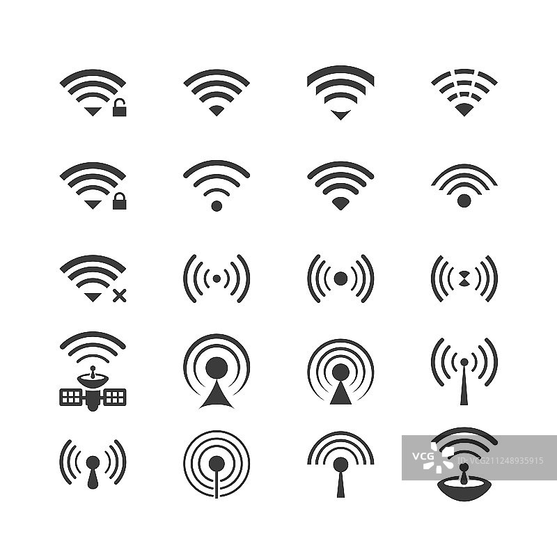 一组用于WiFi遥控的无线图标图片素材