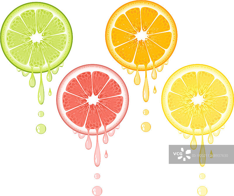 柑橘水滴：多汁的柠檬、葡萄柚、酸橙、橙子图片素材