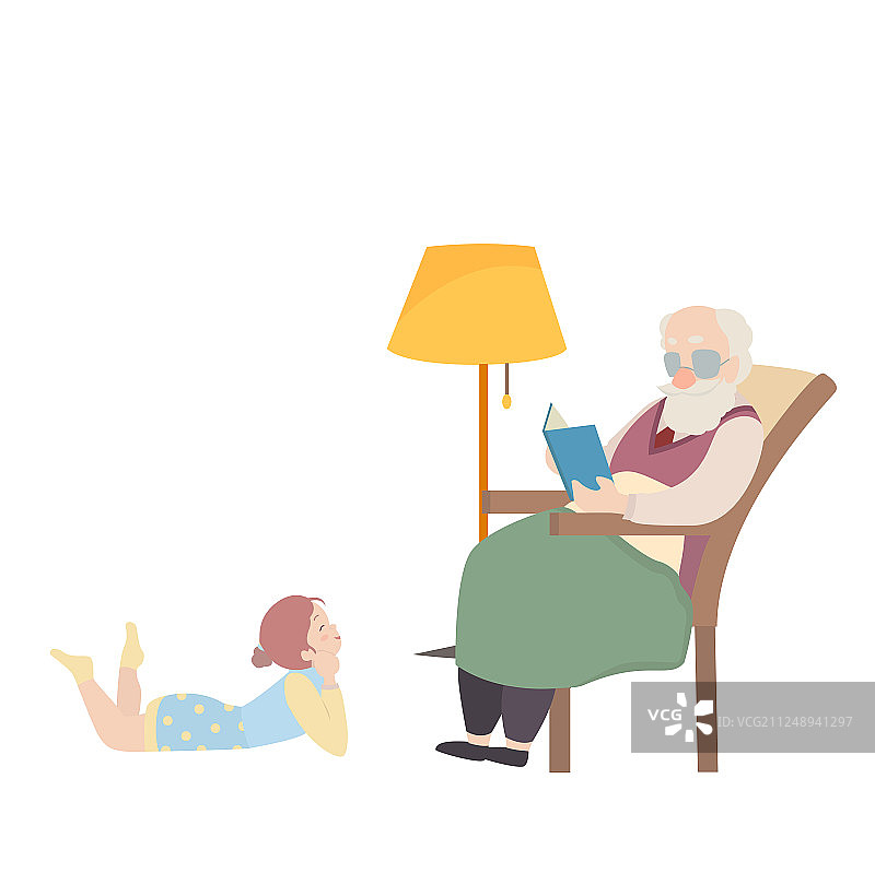祖父与孙女卡通人物图片素材