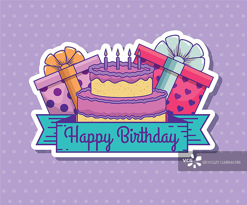 带有蜡烛和生日礼物的蛋糕图片素材