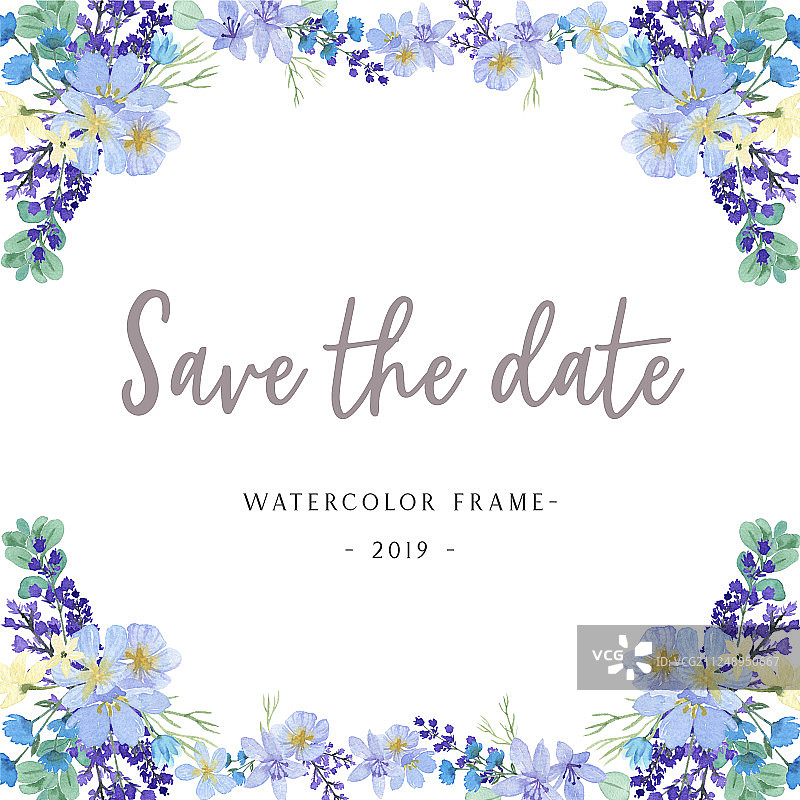 带有文字框架边界的茂盛水彩花卉图片素材