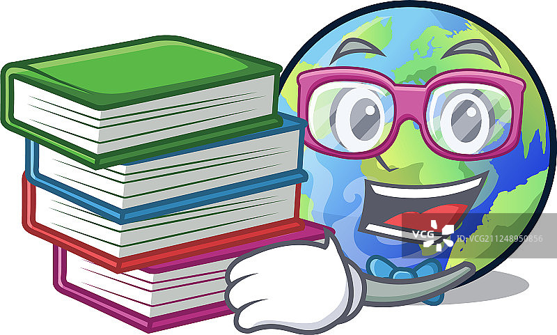 手持书籍的卡通学生与地球图片素材
