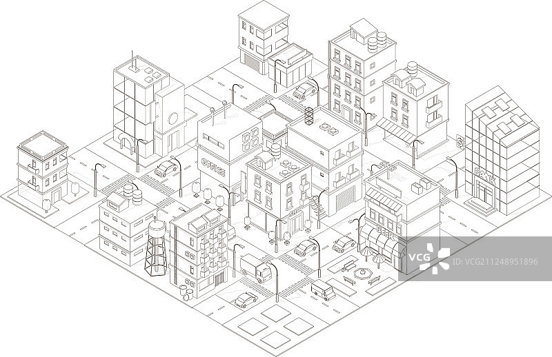 城镇街道十字路口建筑2.5D图图片素材
