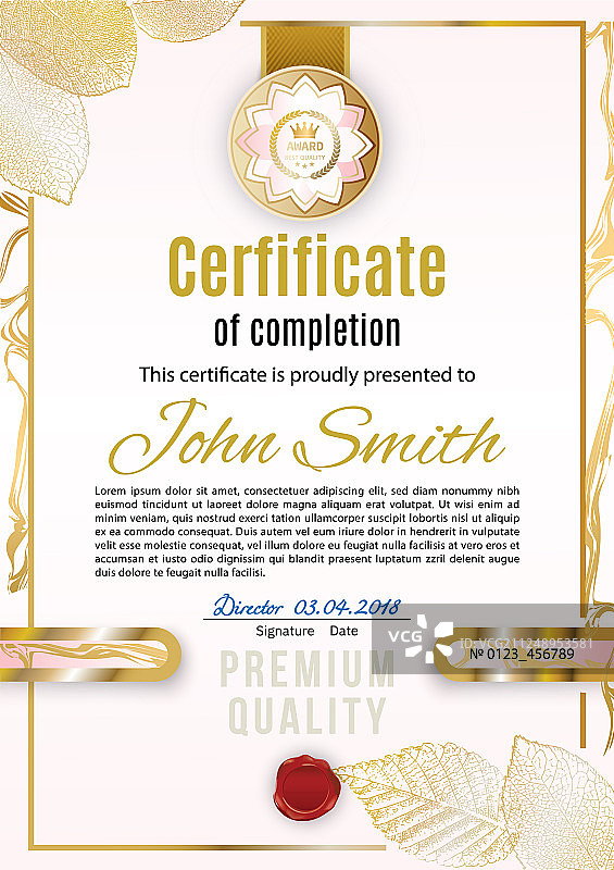 正式白色证书与粉金大理石图片素材