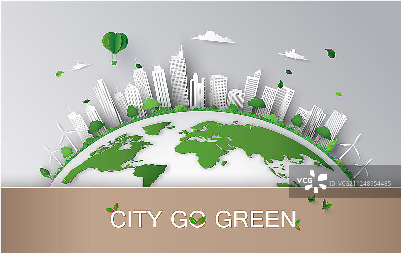 建筑与自然纸艺环保概念图片素材