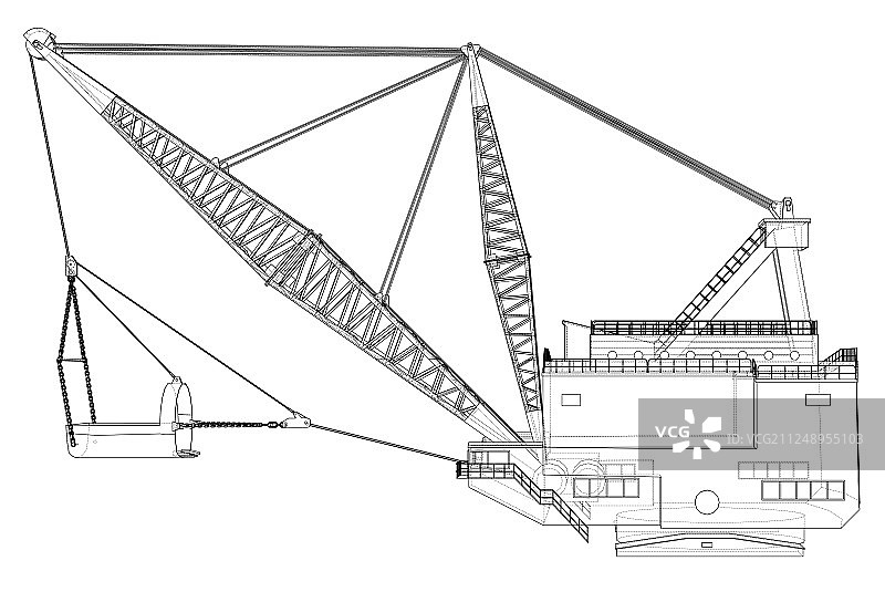 步行式拉铲挖掘机图片素材