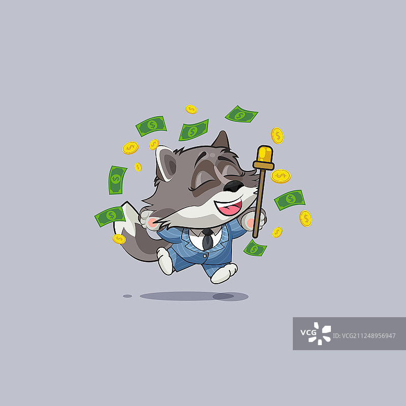 快乐跳跃金钱狼幼崽贴纸表情符号图片素材