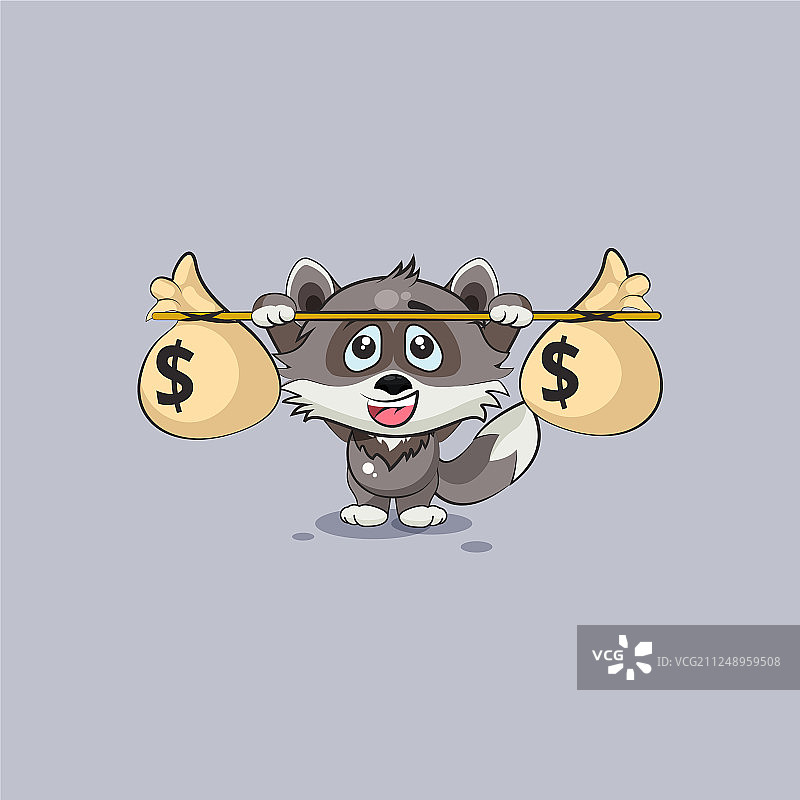 小狼崽举起装满钱的杠铃袋图片素材