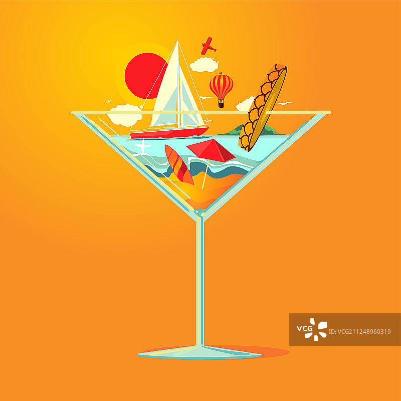 冷饮鸡尾酒与海滩度假村风光图片素材