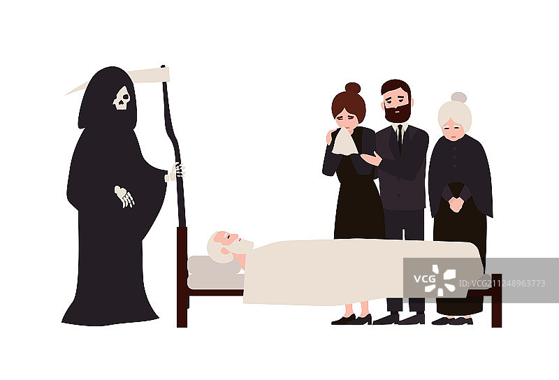 一群身穿丧服的悲伤的人图片素材