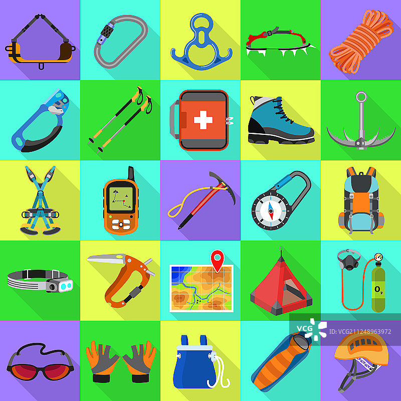 登山装备图标扁平风格图片素材
