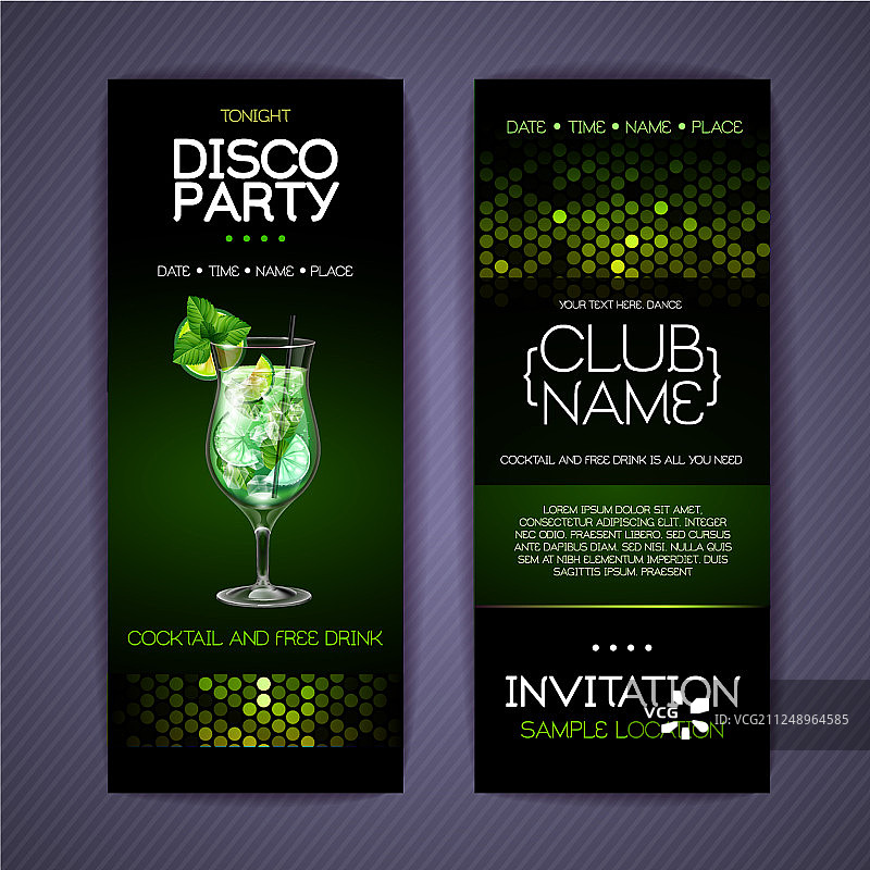 鸡尾酒派对迪斯科邀请函图片素材