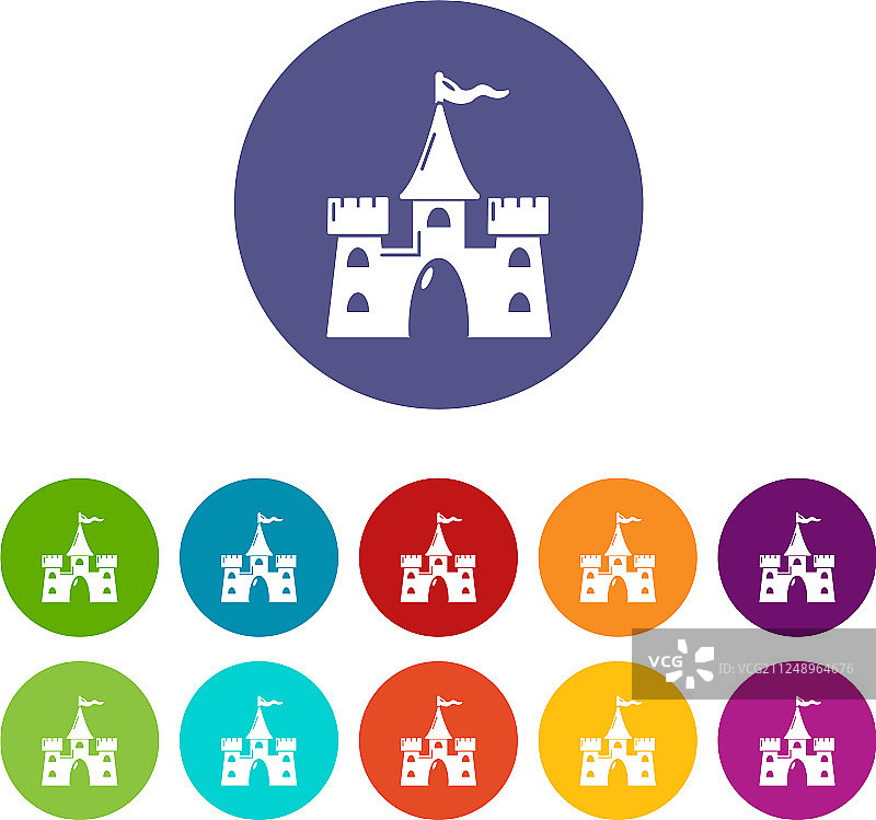 城堡建筑图标彩色合集图片素材