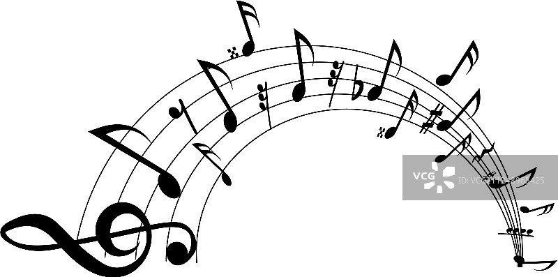 白色背景上的波浪五线谱和音符图片素材
