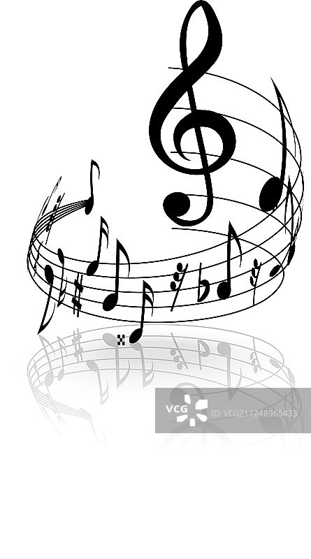 白色背景上的波浪五线谱和音符图片素材