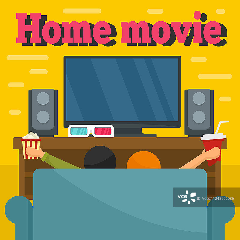 家庭电影概念背景扁平风格图片素材