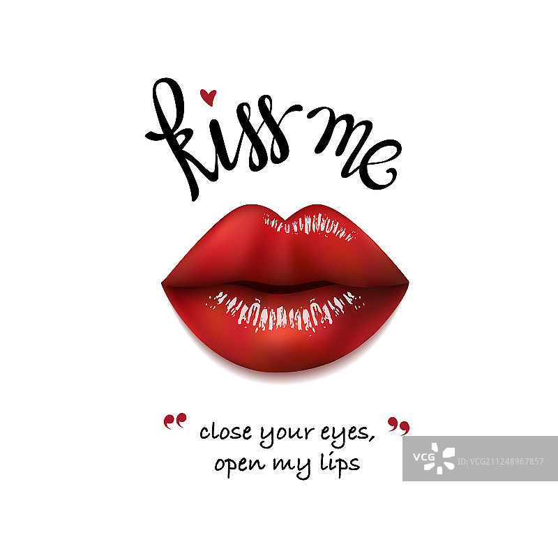 逼真3D嘴唇亲吻标语图片素材