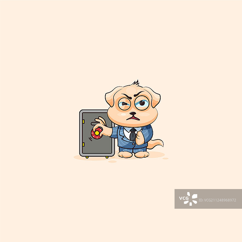 穿着商务套装的狗正在用钱撬保险箱图片素材